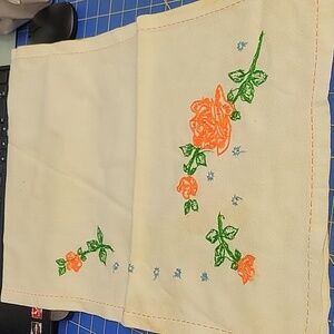 Vintage Floral Flower Embroidered Cream 14" x 36" Table Runner